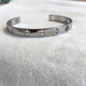 Tory Burch silver logo cuff bracelet